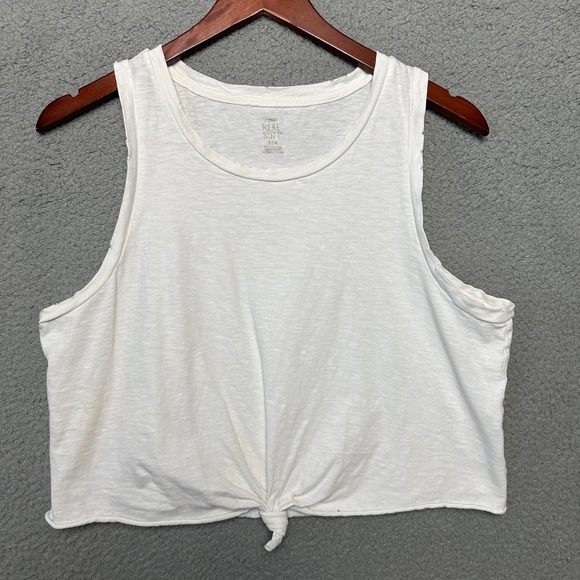 aerie Tops - Aerie Real Soft Crop Tank Women M Medium White Tie Front Grunge Distressed